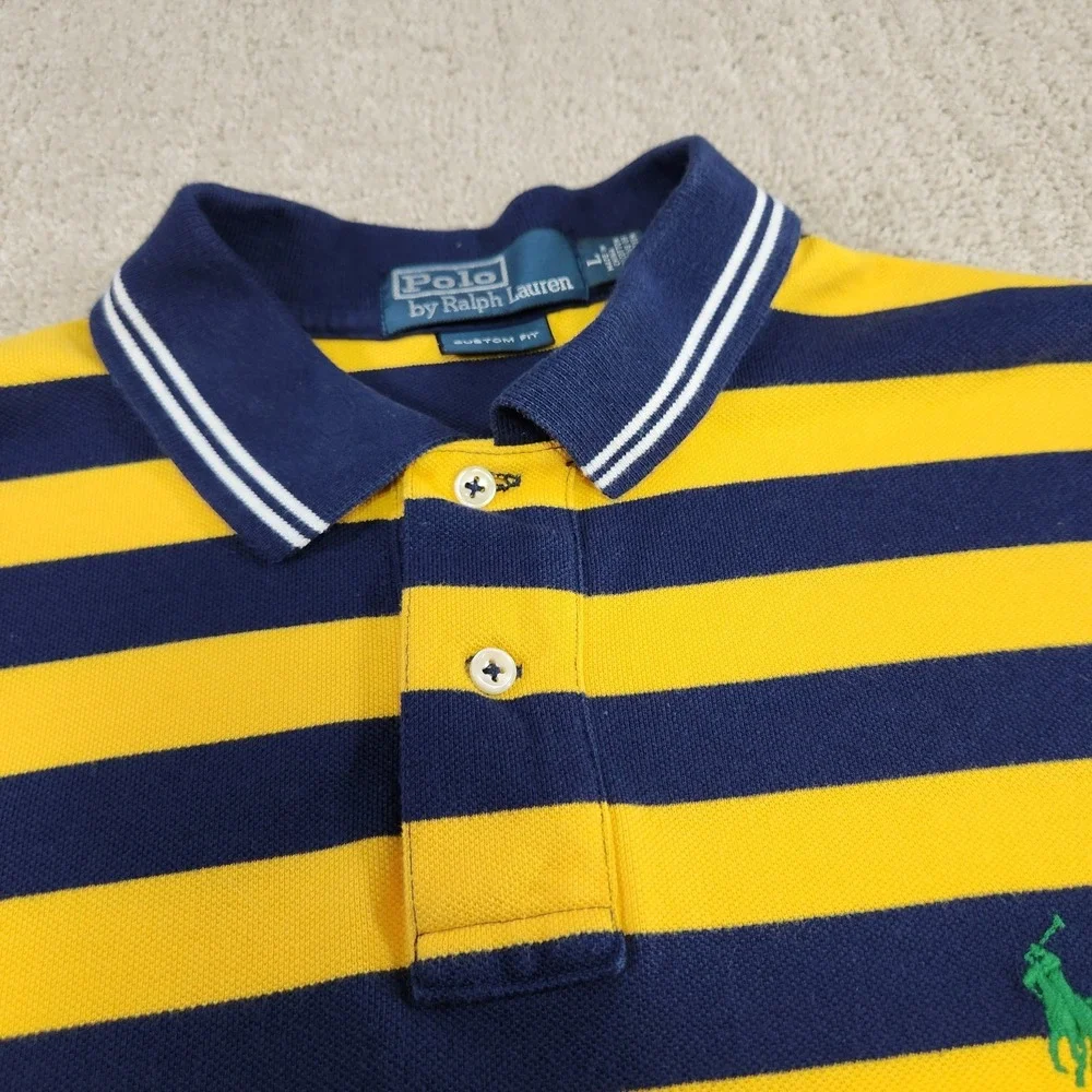 Vintage Polo Ralph Lauren‎ Shirt Men Large Chunky Striped 90s Custom Fit Slim